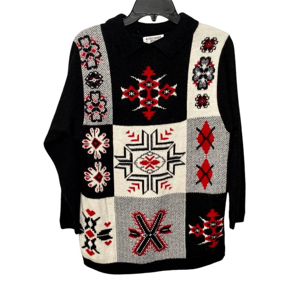 Vintage Alfred Dunner Christmas Black and Red Winter Sweater 100% Acrylic